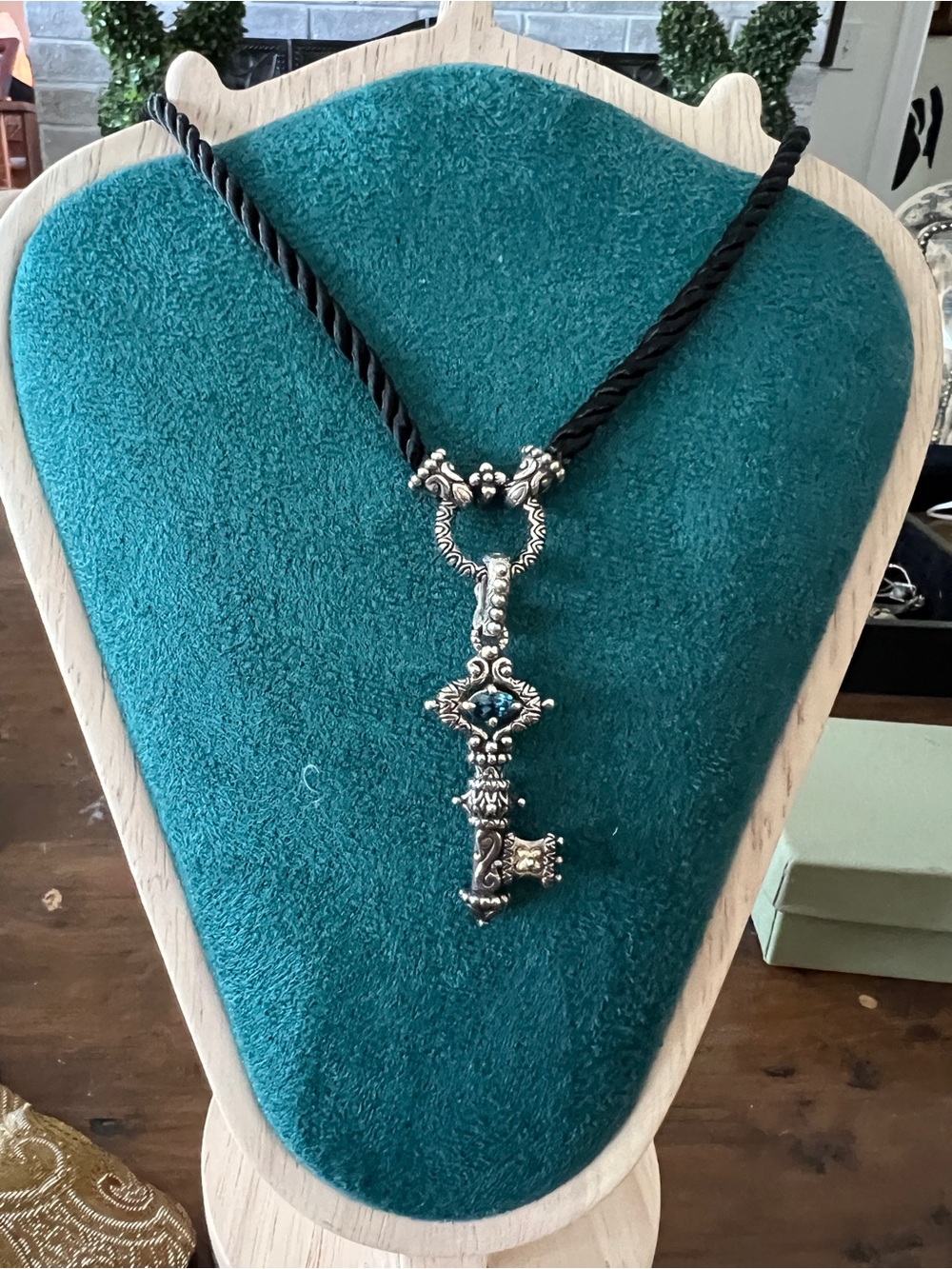 Barbara Bixby Sterling Silver & 18k Enhancer with Black Cord
